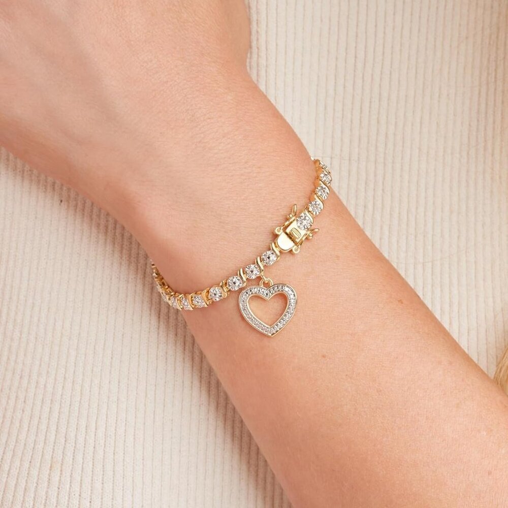 Women’s Tennis Bracelet Gold Plated Diamond Accent S-Link Chain 7.25 Inch - Picture 2 of 7